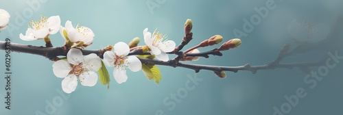 Blossoming apricot tree branches with copy space web banner  spring time concept  pink magnolia flowers  pink magnolia flower  white spring flowers  branch of a cherry tree  Generative AI