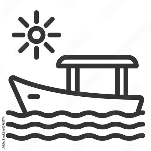 Boat with a roof for travel  - icon, illustration on white background, outline style