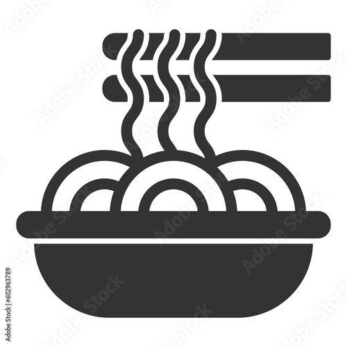 Noodles in a bowl and two sticks  - icon, illustration on white background, glyph style