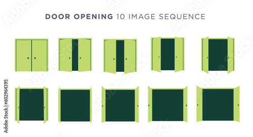 Closet opening and closing in a 10 image sequence. Frames for an animated gif.