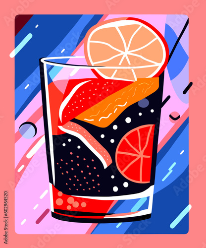 Summer cocktail with citrus on a festive background.