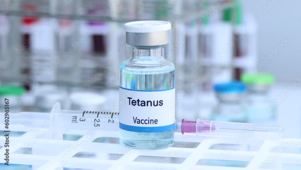 Tetanus vaccine in a vial, immunization and treatment of infection