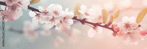 Blossoming apricot tree branches with copy space web banner  spring time concept  pink magnolia flowers  pink magnolia flower  Generative AI