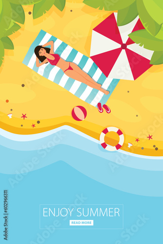 Summer holidays vector illustration,flat design beach and business object concept