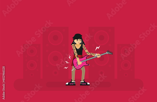 Flat vector brutal cartoon rocker