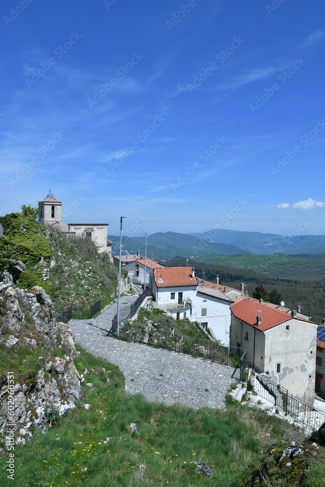 View of the landscape around Pescopennataro, a small town in the mountains of Molise, Italy.