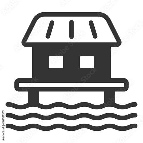 House on stilts over water  - icon, illustration on white background, glyph style