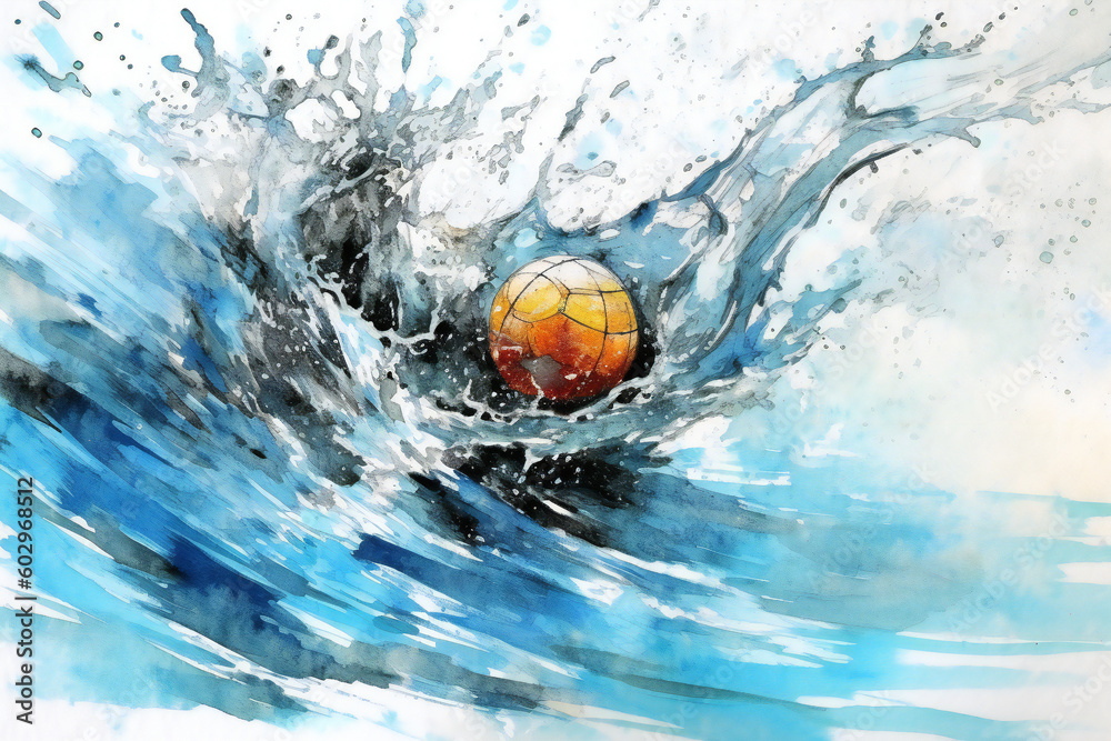 Playing water polo, water sport activity illustration Generative AI 