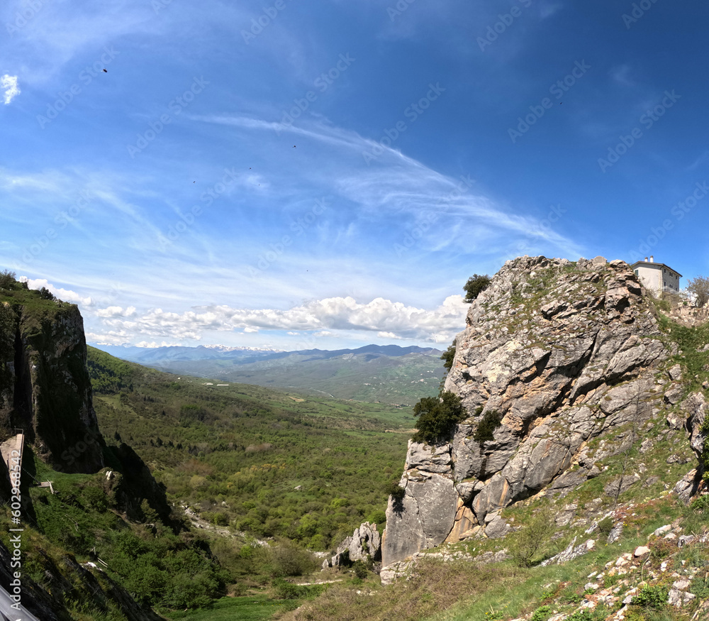 Obraz premium View of the landscape around Pescopennataro, a small town in the mountains of Molise, Italy.