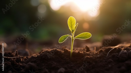 Young Plant in Sunlight, Growing plant, Plant seedling, new life in spring, Generative AI