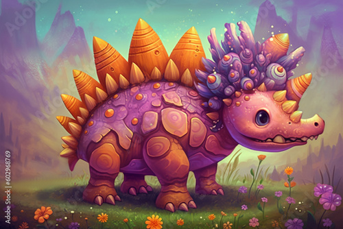 Whimsical and Colorful Comic Art  The Adventurous Tales of Stegosaurus in a Playful World AI generated