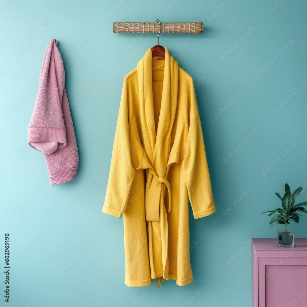 Fototapeta premium Yellow bathrobe on a hanger