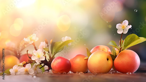 春のリンゴ、杏、壁紙｜Spring apples, apricots, wallpaper,Generative AI