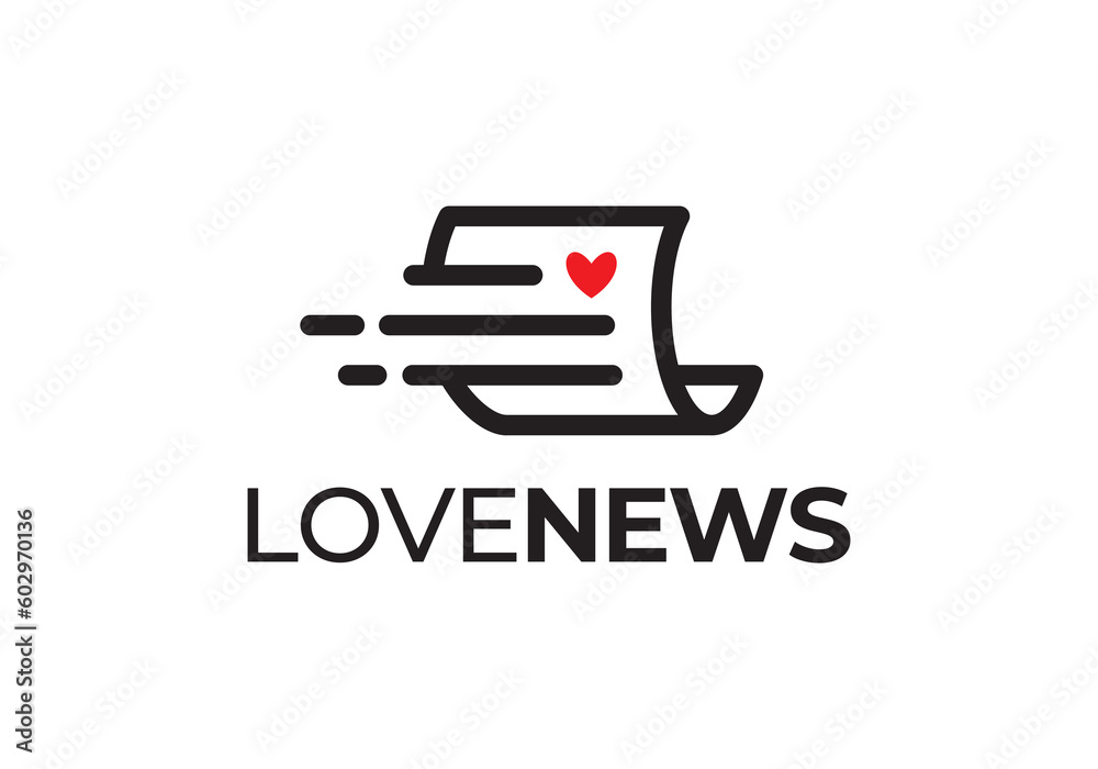 paper with love logo design. fast news concept template vector illustration