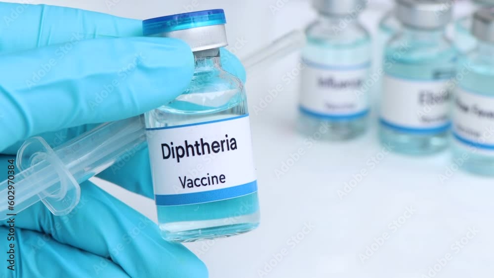 Diphtheria vaccine in a vial, immunization and treatment of infection, vaccine used for disease prevention Diphtheria vaccine in a vial, immunization and treatment of infection, vaccine used for disease prevention