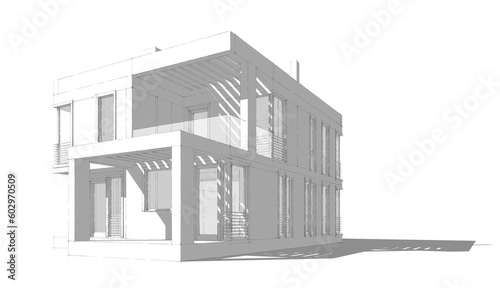 Modern house architecture building 3d rendering