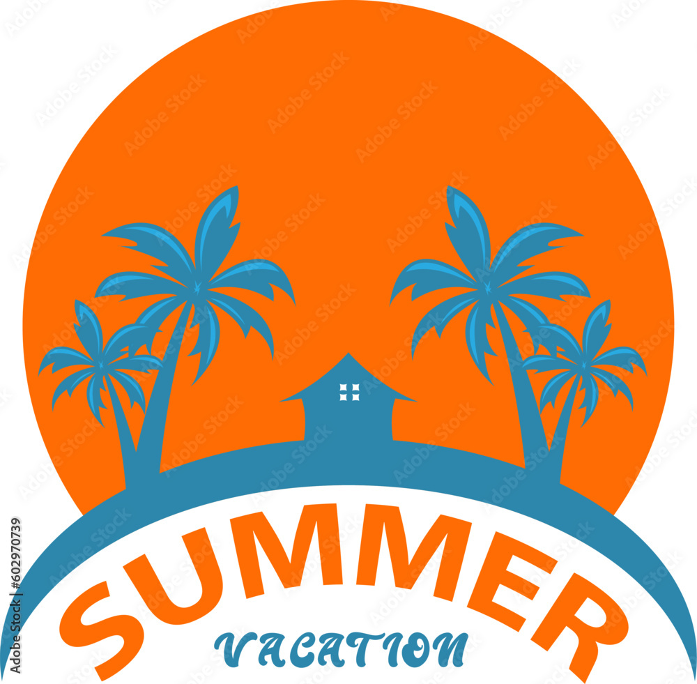 summer, beach, sun and palm tree logo