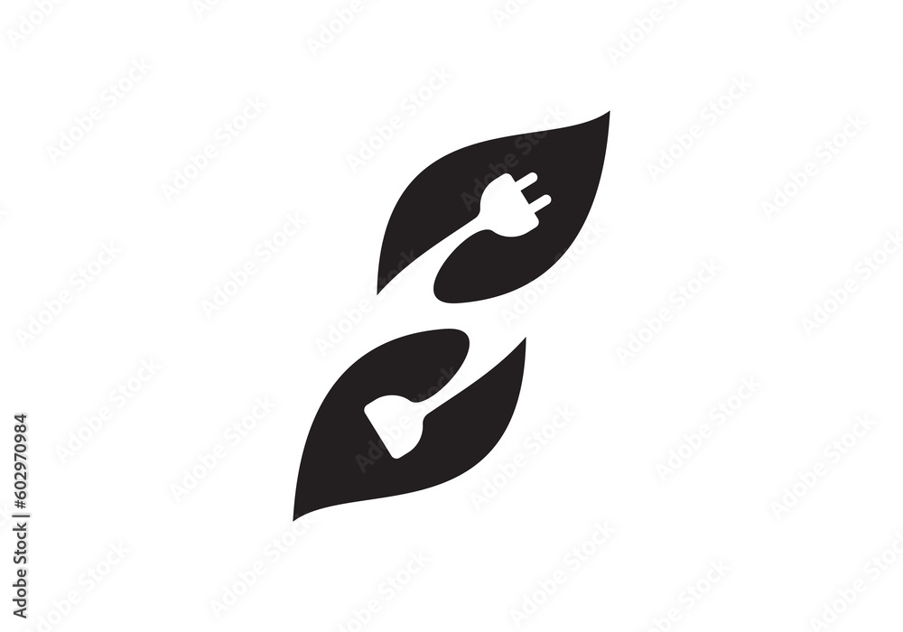 leaf with plug logo design. initials s and leaves combination symbol icon vector. leaf with plug logo design. initials s and leaves combination symbol icon vector.
