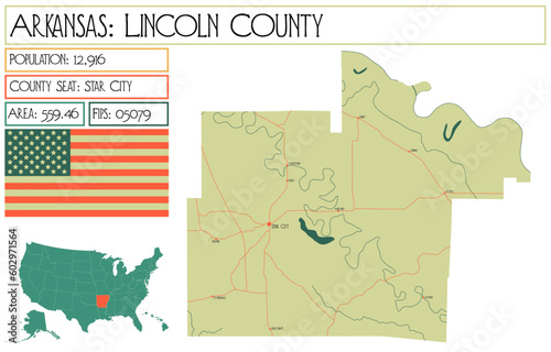 Large and detailed map of Lincoln County in Arkansas  USA.