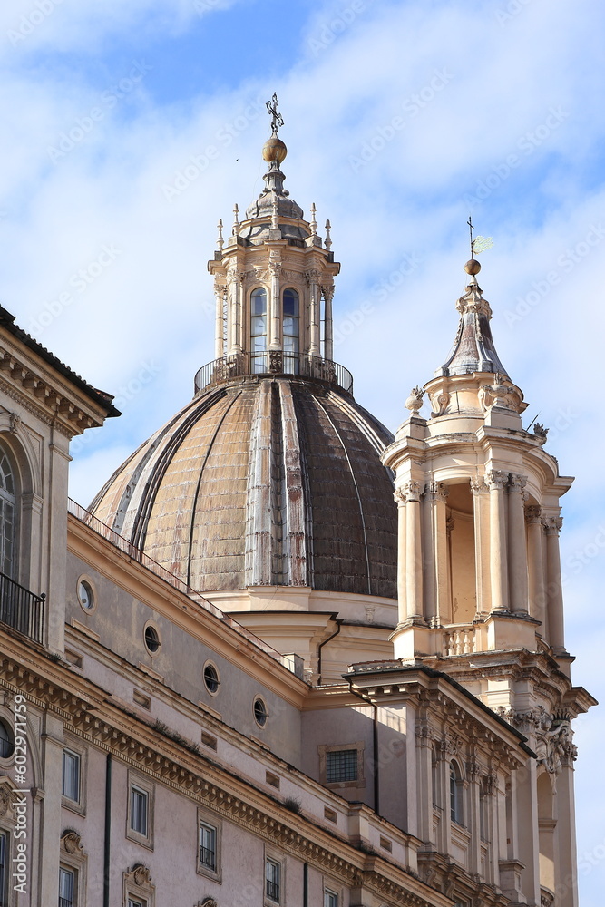 Sant'Agnese in Agone Church Dome and Tower in Rome, Italy