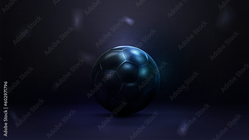 Black and blue football ball on dark background Black and blue football ball on dark background