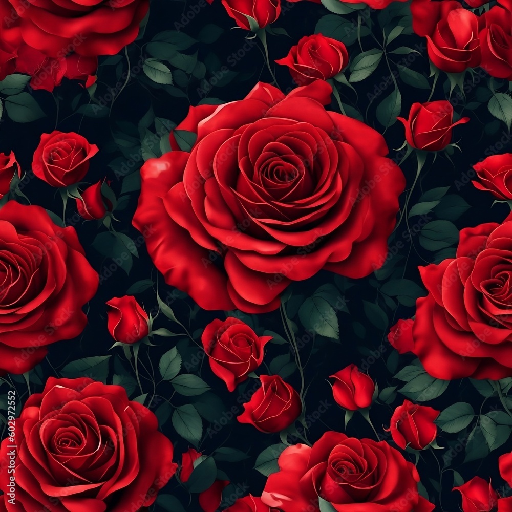 Red roses seamless pattern. Generative AI Red roses seamless pattern. Generative AI