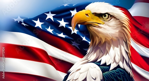 American flag with a bald eagle as a symbol of freedom and patriotism. Generative AI.