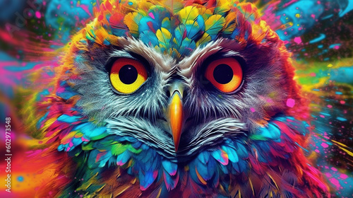 Psychedelic owl art illustration © Absent Satu