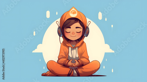 Girl meditating in the clouds