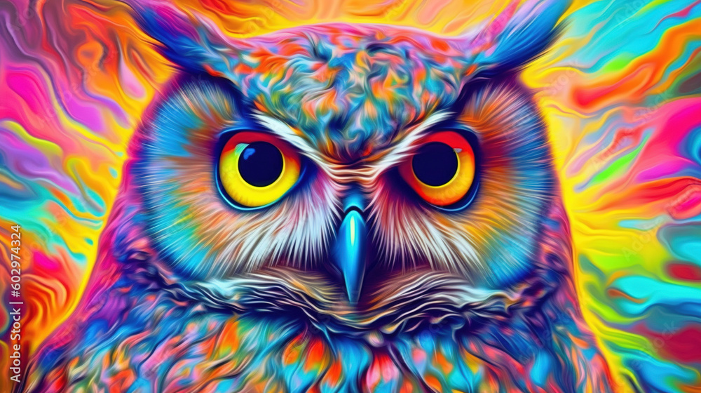 Naklejka premium Psychedelic owl art illustration