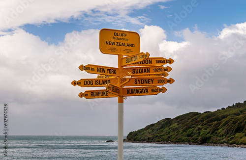 The signpost at Stirling Point in Bluff, the start of New Zealand's State Highway 1