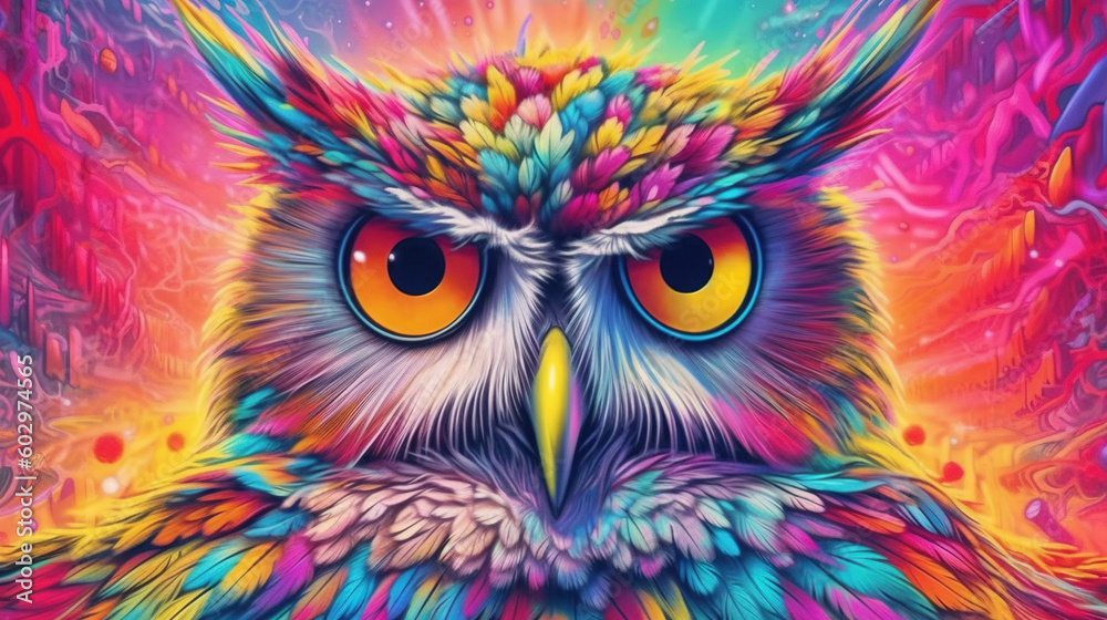 Psychedelic owl art illustration