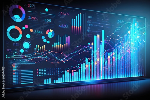 Business graph and chart concept. Colorful data visualization and financial analysis for report and presentation. Generative AI photo