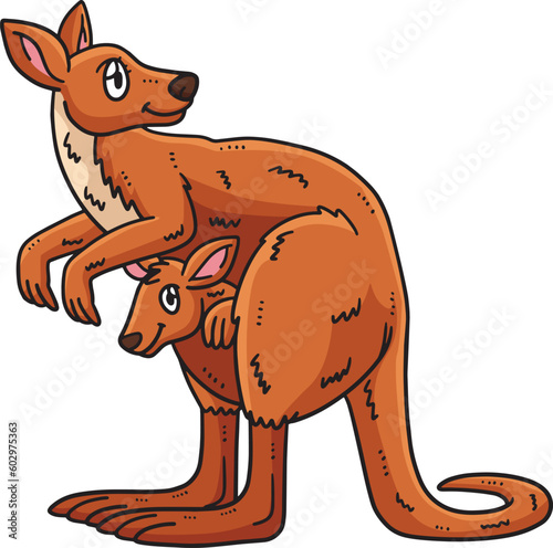 Mother Kangaroo and Baby Kangaroo Cartoon Clipart 