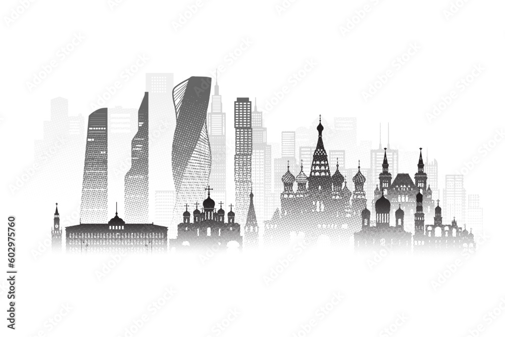Architecture building sketch silhouette in Russia, Moscow with Black halftone style.