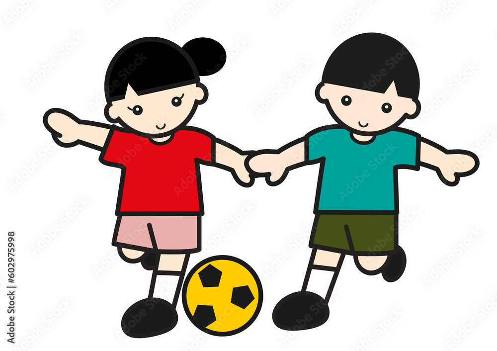 サッカーをする男の子と女の子 サッカーをする男の子と女の子