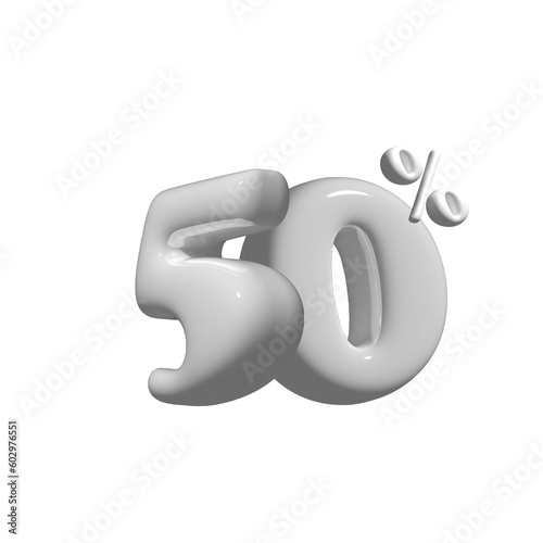 50 percent  3d render icon illustration
