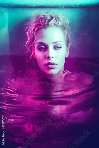 Serenity in Submersion: A Captivating Photograph of a Woman in a Dramatic Bath