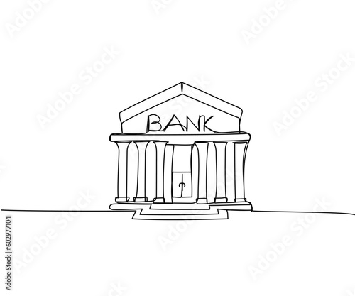 Bank, bank building, court, building with columns one line art. Continuous line drawing of bank, money, finance, financial, payment, data, savings, economic, wealth, credit