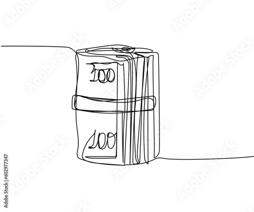Money twisted into a roll, bribe, redemption, cash, banknotes, dollars, hryvnia, euro one line art. Continuous line drawing of bank, money, financial, payment, data, savings, economic, wealth, credit