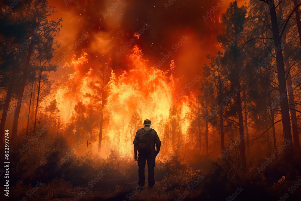 A pyromaniac burning a forest, generative ai