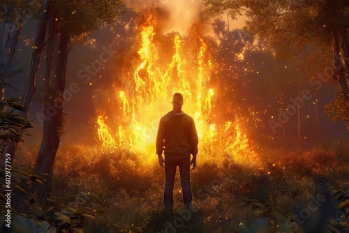 A pyromaniac burning a forest, generative ai