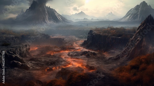 Desolate Volcanic Wasteland  Fantasy Background  Concept Art  Digital Illustration  Generative AI