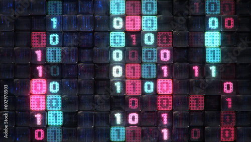 Digital binary code 3D rend...