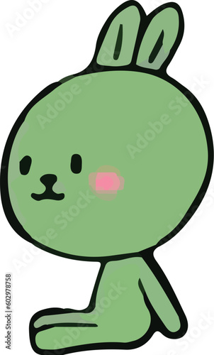 cartoon green rabbit sitting chilling
