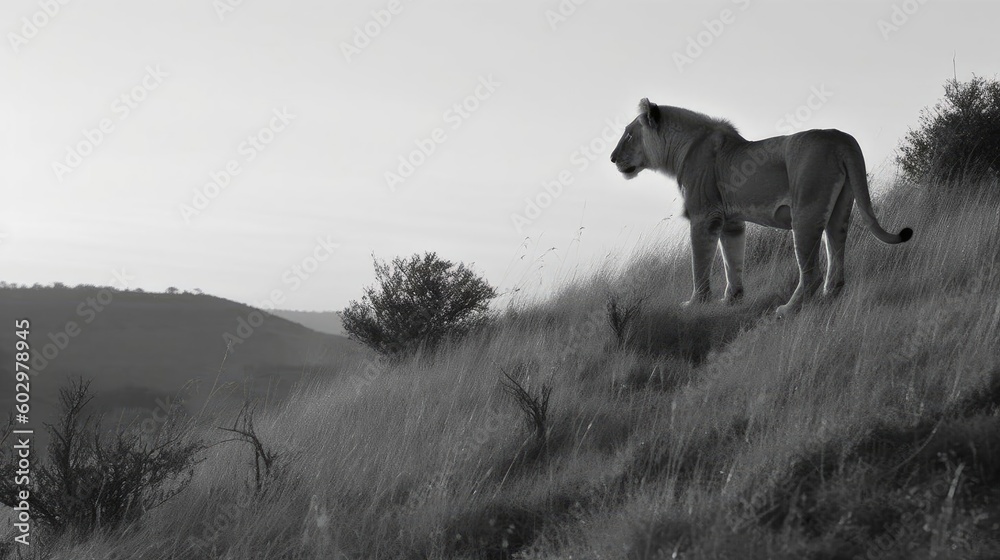Fototapeta premium Majestic Lions Roaming Free in the African Wilderness: Capturing the Essence of Wildlife in its Natural Habitat