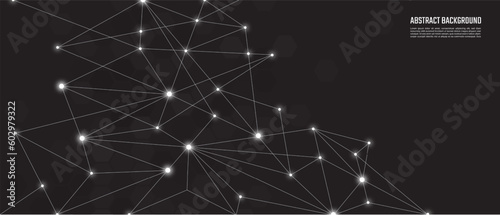 Abstract background and geometric pattern with connecting the dots and lines. Networking concept, drak color, internet connection and global communication for banner design or header