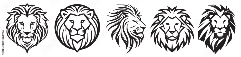 Lion heads vector silhouette illustration. - obrazy, fototapety, plakaty 