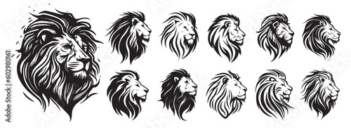 Lion heads vector silhouette illustration.