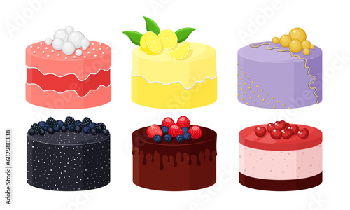 Set of vector cakes isolated on white background
